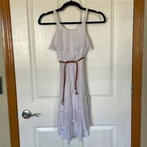 BCX Girl Size 8 White Dress w/ Brown Belt